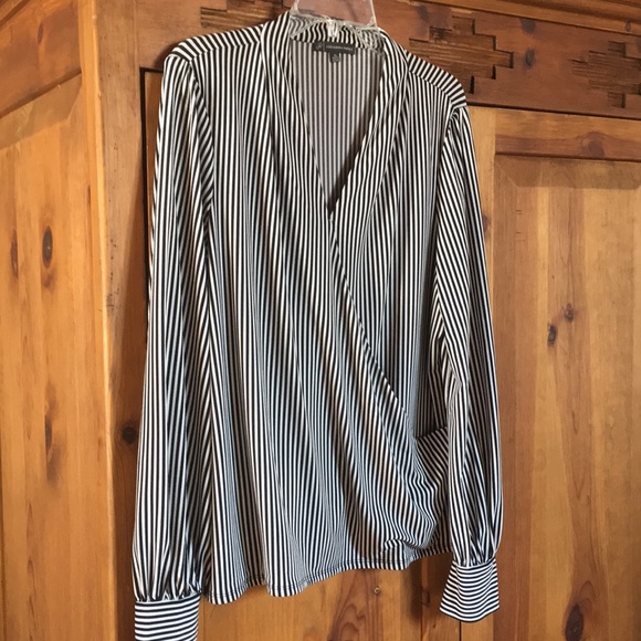Adrianna Papell Tops - XL Adrianna Papell black/white striped surplice knit top. EUC.